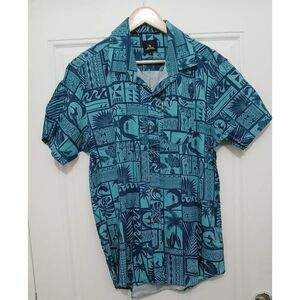 Rip curl mens large linen Teal blue surfer short sleeve button front shirt